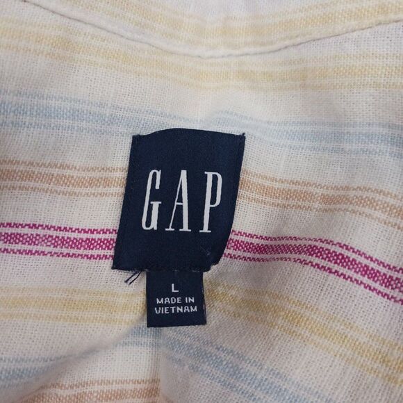 GAP Shirt Womens Large Linen Blend Long Sleeves Striped Button Up Blouse Pocket - Picture 4 of 5